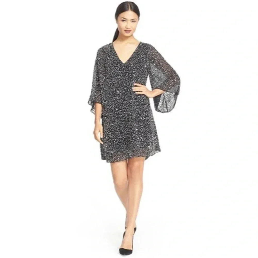 Alice + Olivia Shary Black Embellished Wide Sleeve Dress
